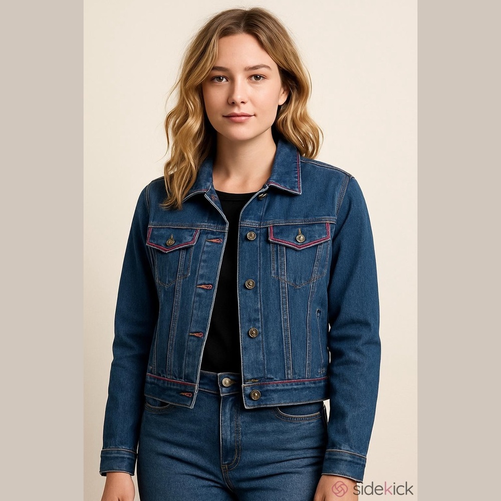 Pendleton Women’s Denim Jean Jacket with Beaded Southwestern Trim, Size Large!